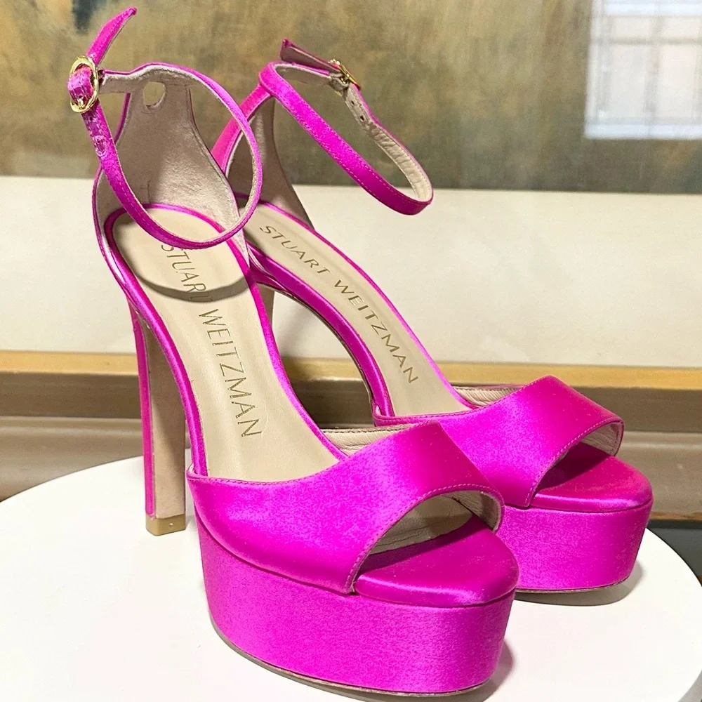🌹STUART WEITZMAN🌹 Disco Platform Sandals In Bright Pink Size: 6B